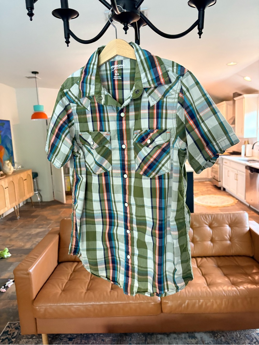 Arizona Jean Co Boys Plaid Western Snap Button Down Shirt Size Large 10/12